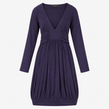 Dress Navy Blue Plunging V-Neck Long Sleeve Ruched