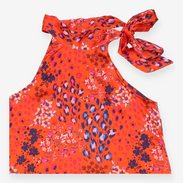 Co-ord Set Orange Floral Leopard Top Wrap Skirt