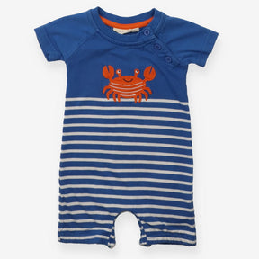 Romper Blue and White Strips with Smiley Crab