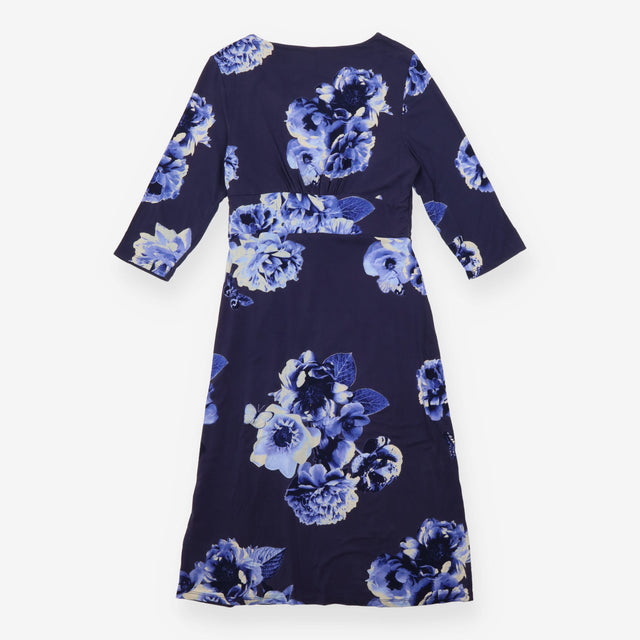 Midi Dress Navy Blue Floral Wrap Front