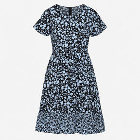 Black Cornflower Blue Floral 100% Viscose Empire W