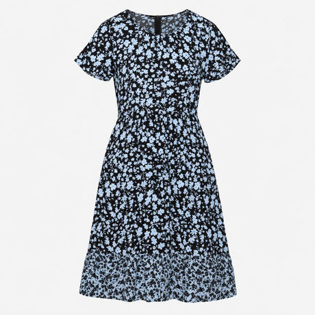Black Cornflower Blue Floral 100% Viscose Empire W