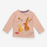 Tee LS peach rabbit fox hedgehog bee