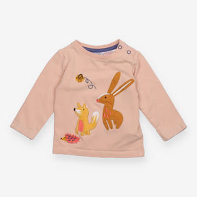 Tee LS peach rabbit fox hedgehog bee