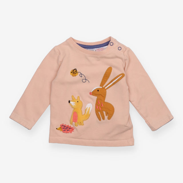 Tee LS peach rabbit fox hedgehog bee