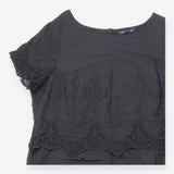 Black 100% Cotton Floral Embroidered Scalloped Hem