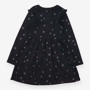 Jersey Dress Black with Ruffle and Silver Stars