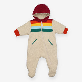 Cream Fleece Pramsuit Rainbow Striped