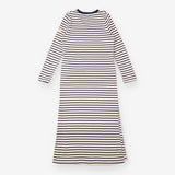 Maxi Dress Cream Navy Stripe Long Sleeve Cotton