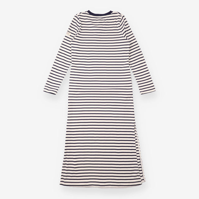 Maxi Dress Cream Navy Stripe Long Sleeve Cotton