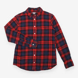 Cotton Flannel Shirt Red Navy Check Long Sleeve