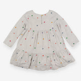 Grey LS dress with embroidered flowers