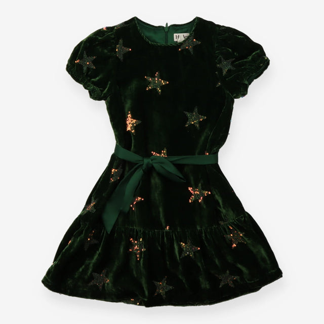 Green Velvet & Sequin Stars Dress