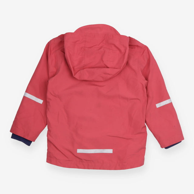 Pink berry coat with blue and white striped fleece