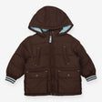 Coat brown puffa blue lining edging