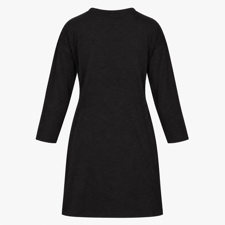 Midi Dress Charcoal Black Drawstring Waist Long Sl