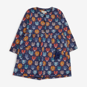 Dress Navy big cat faces 
