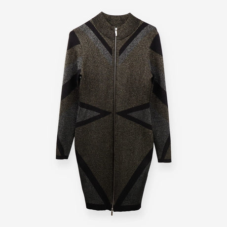 Dress Metallic Knitted Zip Jumper, Gold and Black