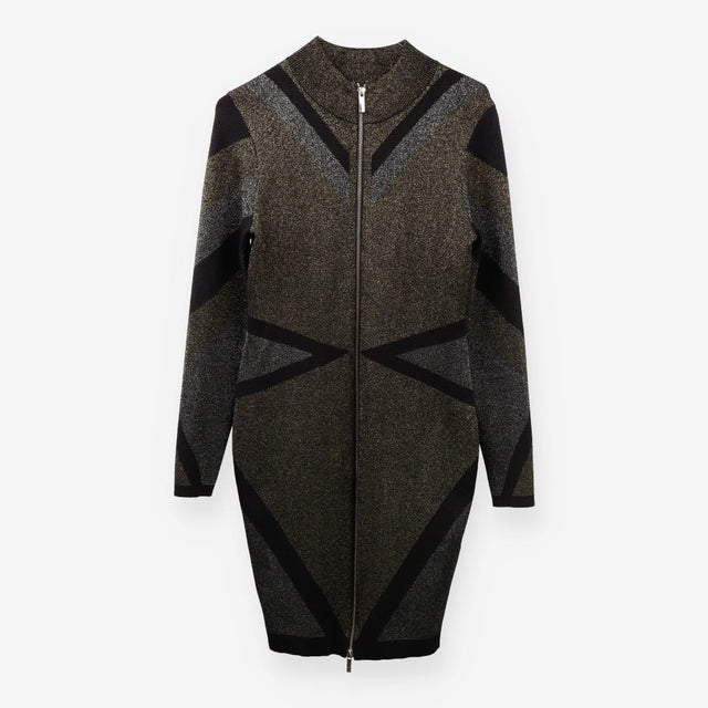 Dress Metallic Knitted Zip Jumper, Gold and Black