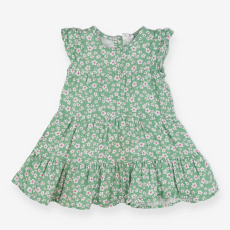 Green jersey dress with white flowers