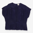 Top Navy Blue 100% Silk Pleated Short Sleeve Crew 