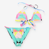 Bikini Set Multicolour Geometric Halter Tie Front