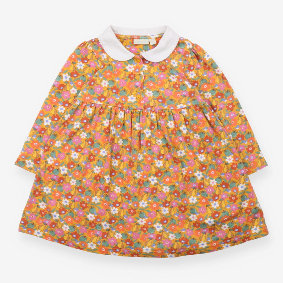 Dress orange white collar apple pears flowers