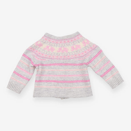 Grey and pink elephant fairisle cardigan