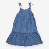 Denim Tiered Dress with Embroidered Bees 