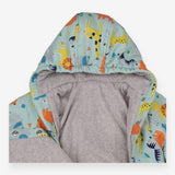 Pramsuit Fleece Lined Light Blue with Safari Anima