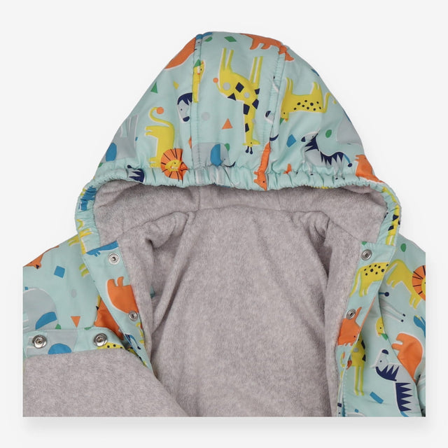 Pramsuit Fleece Lined Light Blue with Safari Anima