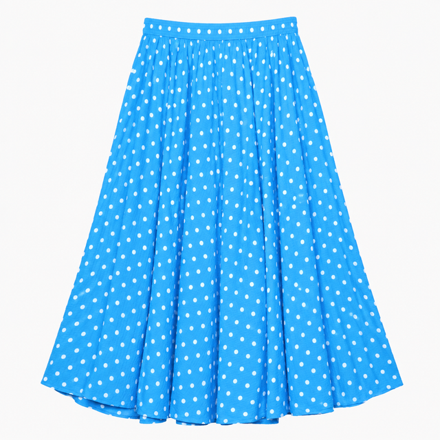 Skirt Bright Blue Polka Dot Midi Elastic Waist