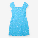 Mini Dress Turquoise Palm Print Puff Sleeve Fitted