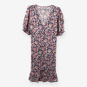 Black Multicolour Floral V Neck Midi Dress