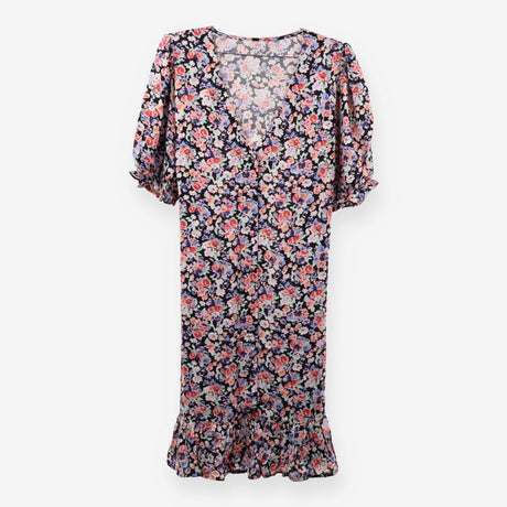 Black Multicolour Floral V Neck Midi Dress