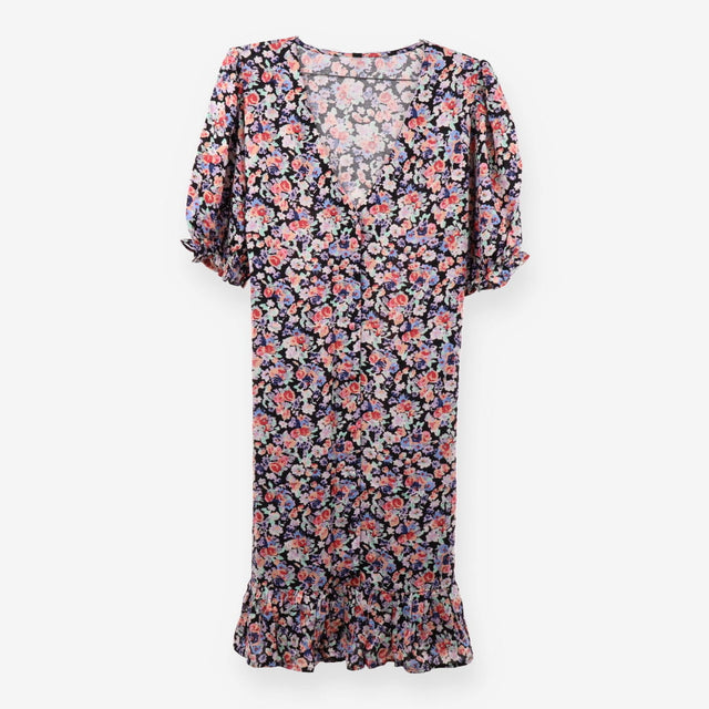 Black Multicolour Floral V Neck Midi Dress