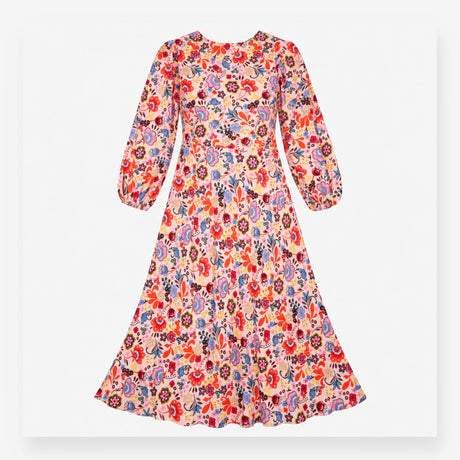 Pink Floral Long Sleeve V-Neck Maxi Dress