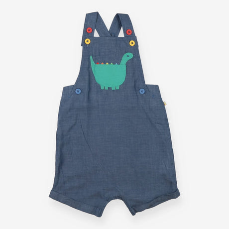 Blue Dinosaur Dungarees Colourful Buttons