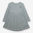 Ribbed dress blue with embroidered flower