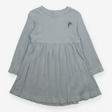 Ribbed dress blue with embroidered flower