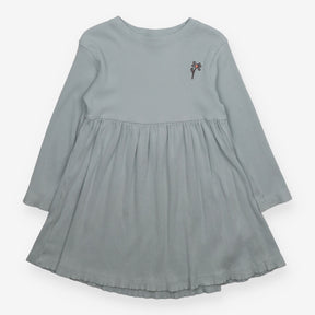 Ribbed dress blue with embroidered flower