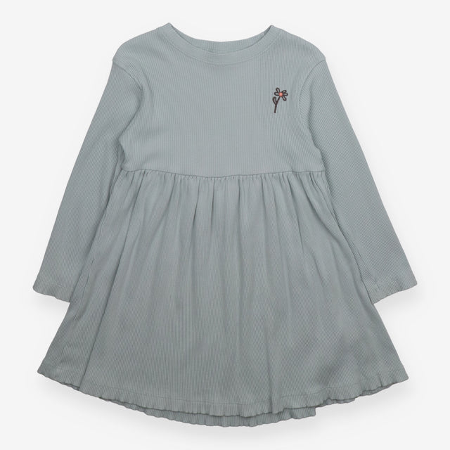 Ribbed dress blue with embroidered flower