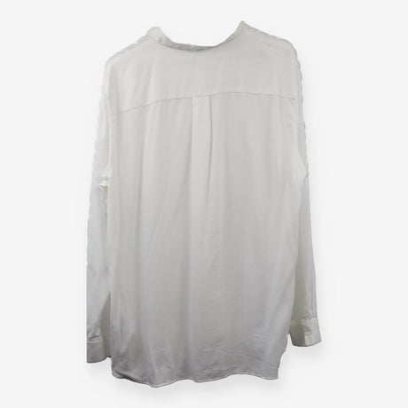 White V Neck Panel Front Blouse Long Sleeve