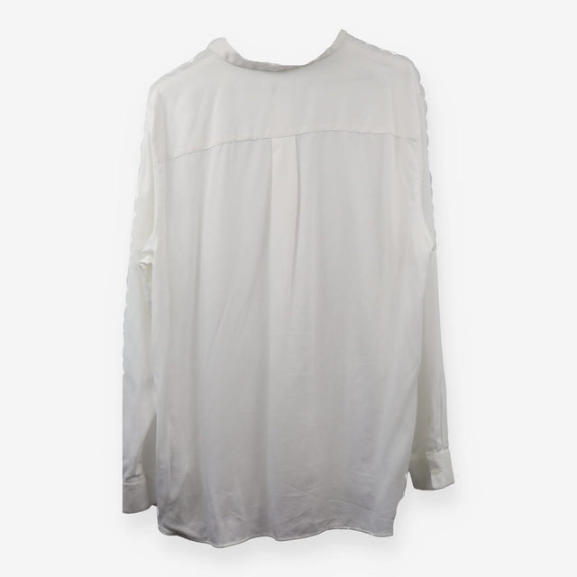 White V Neck Panel Front Blouse Long Sleeve