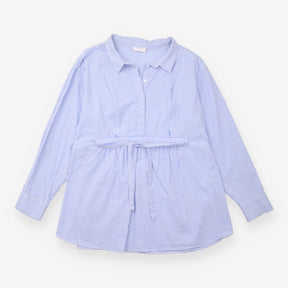 Maternity Shirt Blue White Pinstripe Tie Side Nurs