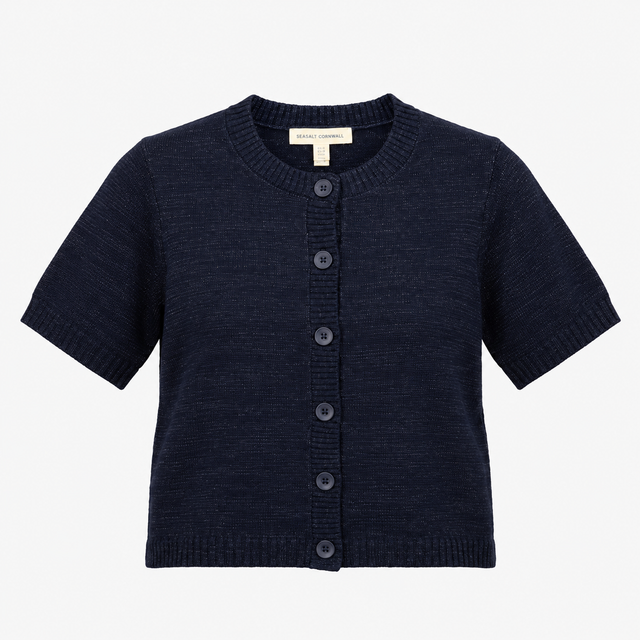 Cardigan Short Sleeve Knit Navy Blue