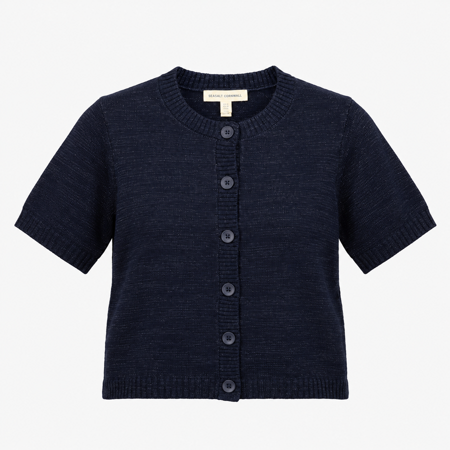 Cardigan Short Sleeve Knit Navy Blue
