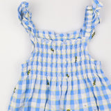 Romper Woven Blue Check with Bees