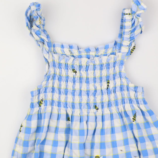 Romper Woven Blue Check with Bees
