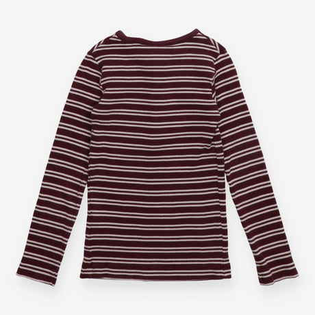 Tee LS ribbed maroon stripe buttons